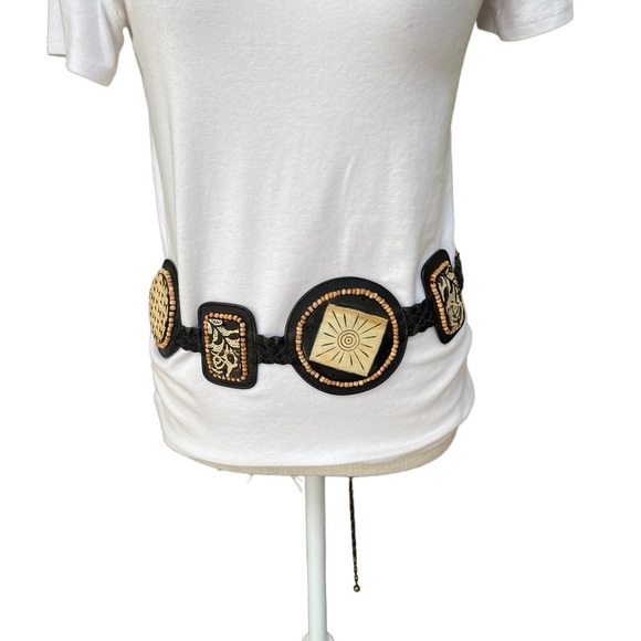 Chico\'s Boho Genuine Leather Medallion Chain‎ Belt with Embroidery Size: M/L main image 5
